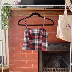 Plaid Spaghetti Strap Zip Crop Top